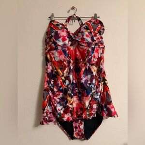 The NWT Swimsuits For All Tropical Red Multi Floral 1 Piece Swimsuit